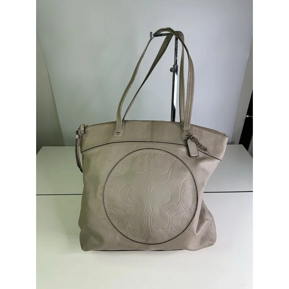 Coach Laura Taupe Leather Large Carryall Shoulder Bag Purse Handbag Logo F18336